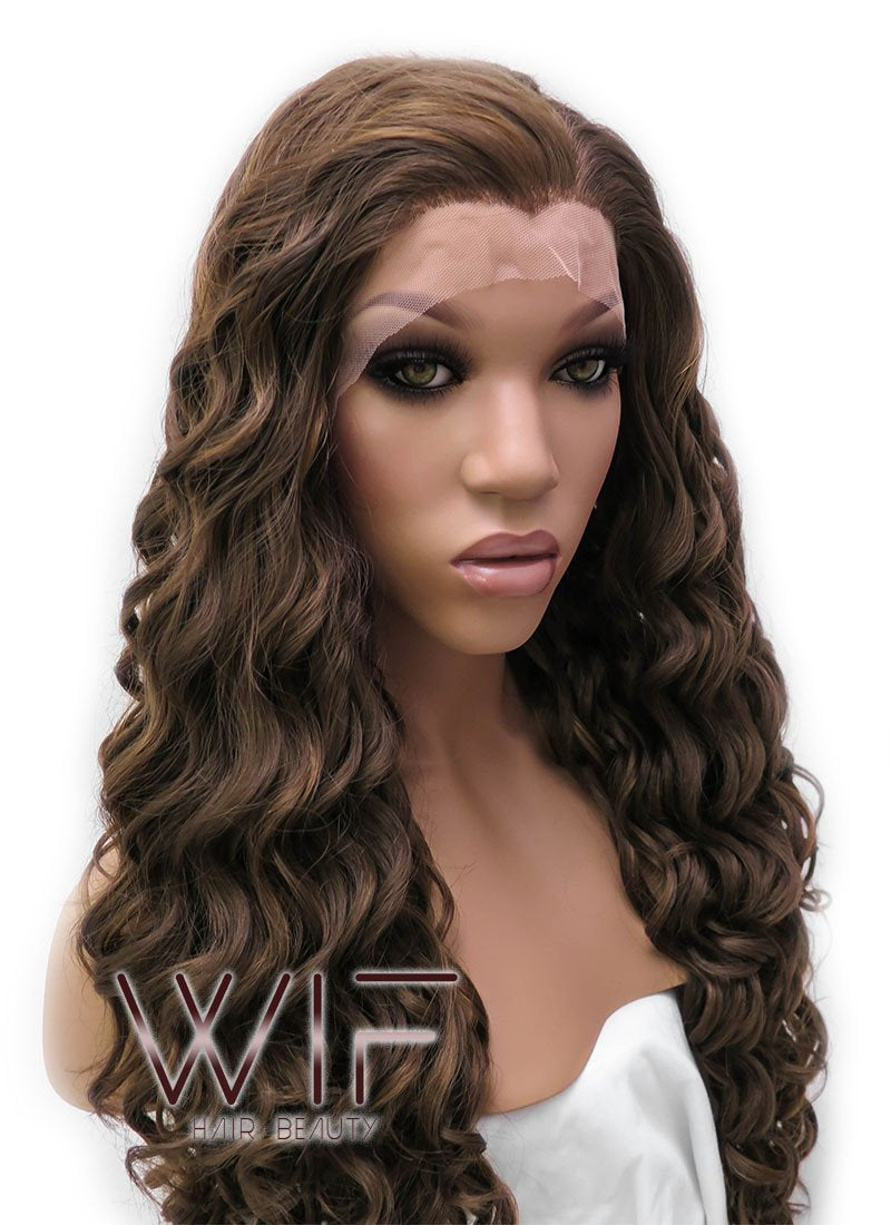 26" Long Spiral Brown Lace Front Synthetic Hair Wig LFB243