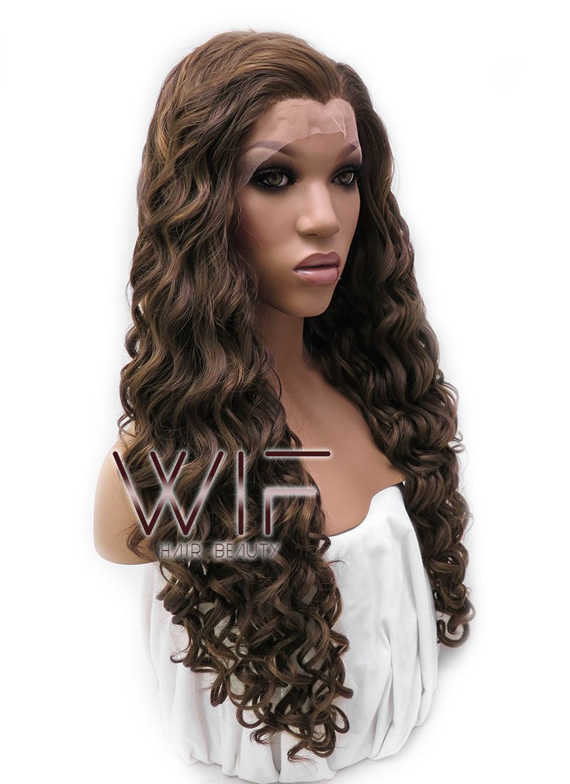 26" Long Spiral Brown Lace Front Synthetic Hair Wig LFB243
