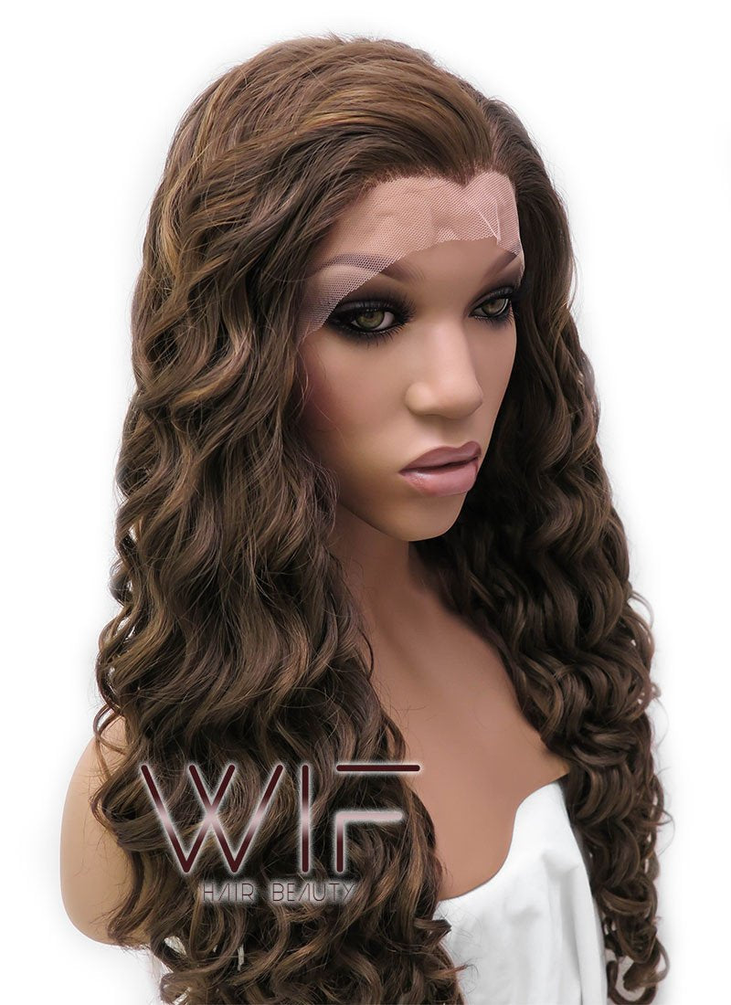 26" Long Spiral Brown Lace Front Synthetic Hair Wig LFB243
