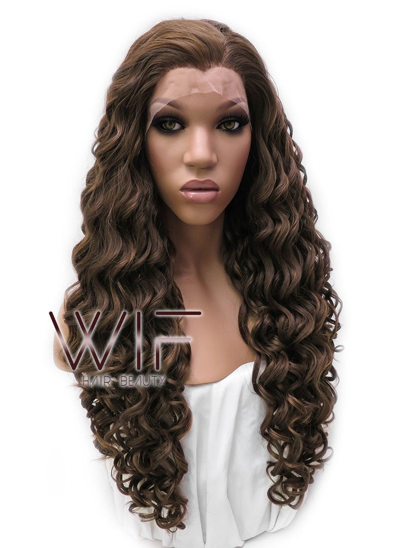 26" Long Spiral Brown Lace Front Synthetic Hair Wig LFB243