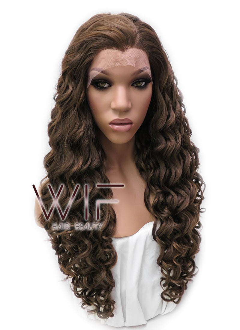 26" Long Spiral Brown Lace Front Synthetic Hair Wig LFB243