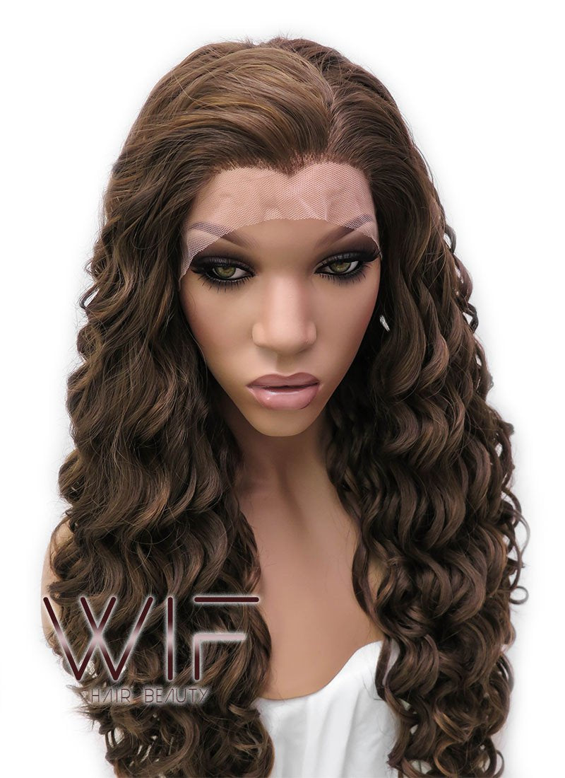 26" Long Spiral Brown Lace Front Synthetic Hair Wig LFB243
