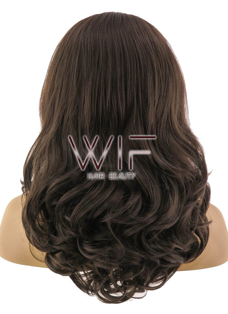 16" Medium Curly Brown Lace Front Synthetic Hair Wig LFB256