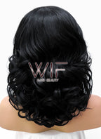 16" Medium Curly Jet Black Lace Front Synthetic Hair Wig LFB257