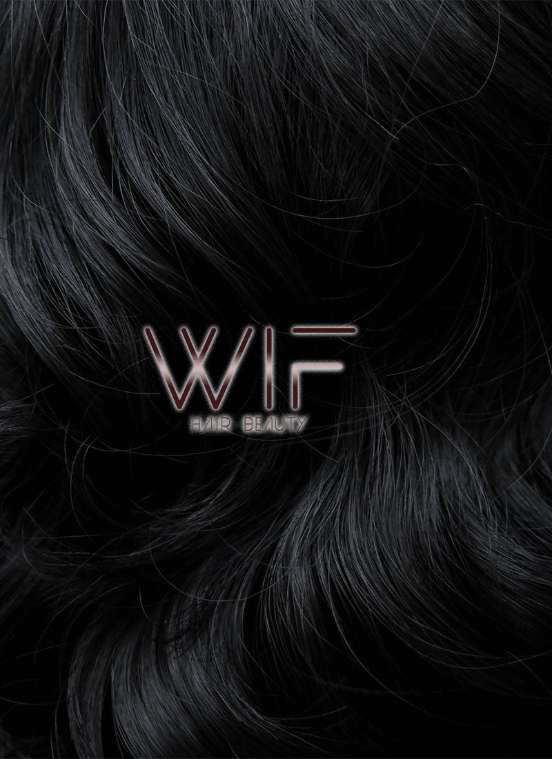 16" Medium Curly Jet Black Lace Front Synthetic Hair Wig LFB257