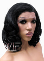16" Medium Curly Jet Black Lace Front Synthetic Hair Wig LFB257