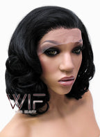 16" Medium Curly Jet Black Lace Front Synthetic Hair Wig LFB257