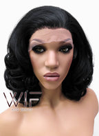 16" Medium Curly Jet Black Lace Front Synthetic Hair Wig LFB257