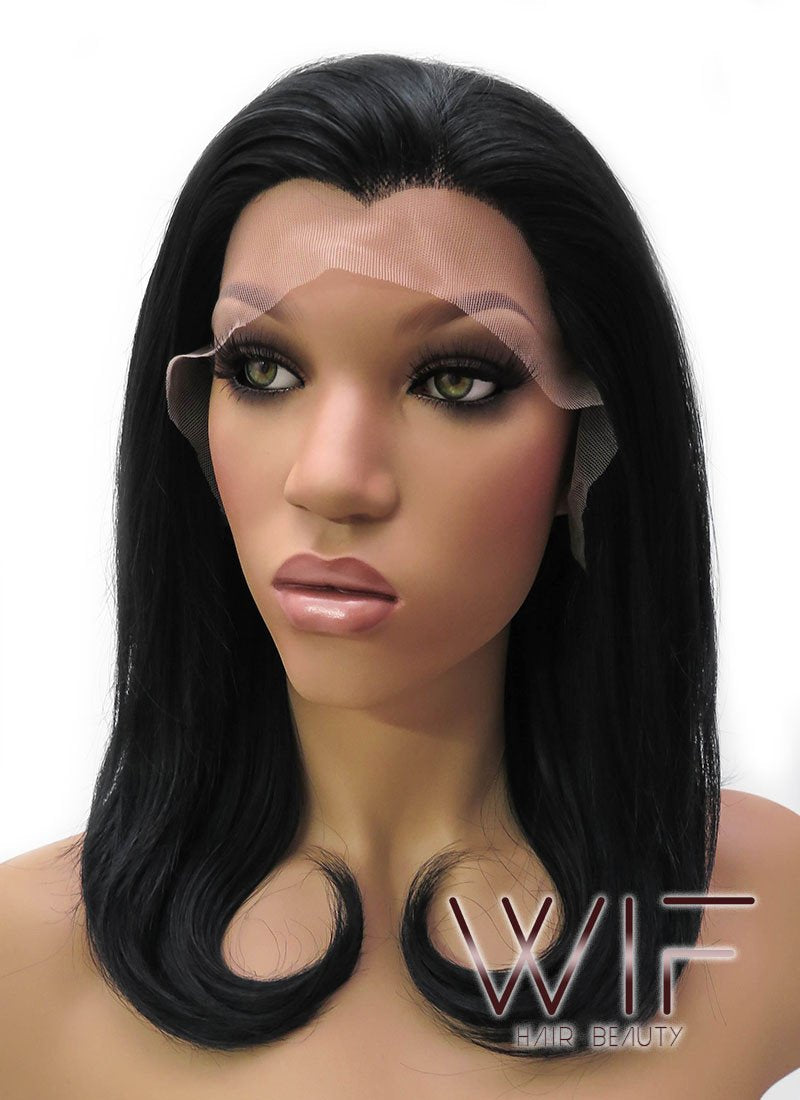 14" Medium Wavy Jet Black Lace Front Synthetic Hair Wig LFB262