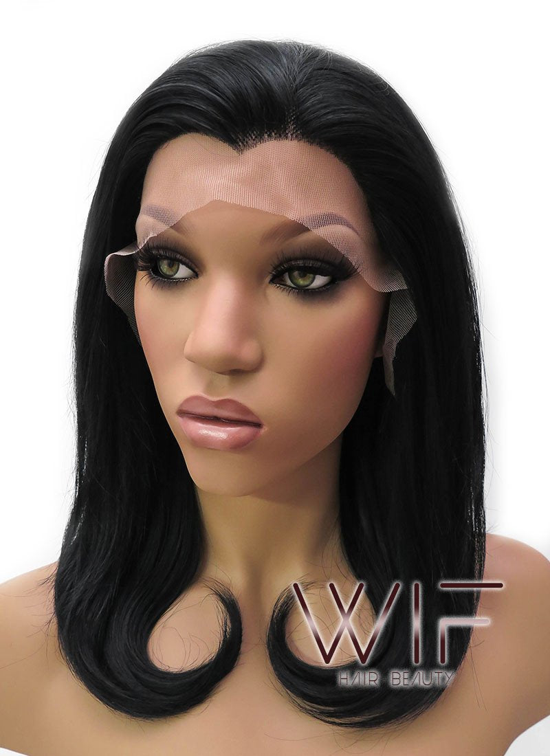 14" Medium Wavy Jet Black Lace Front Synthetic Hair Wig LFB262