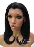 14" Medium Wavy Jet Black Lace Front Synthetic Hair Wig LFB262