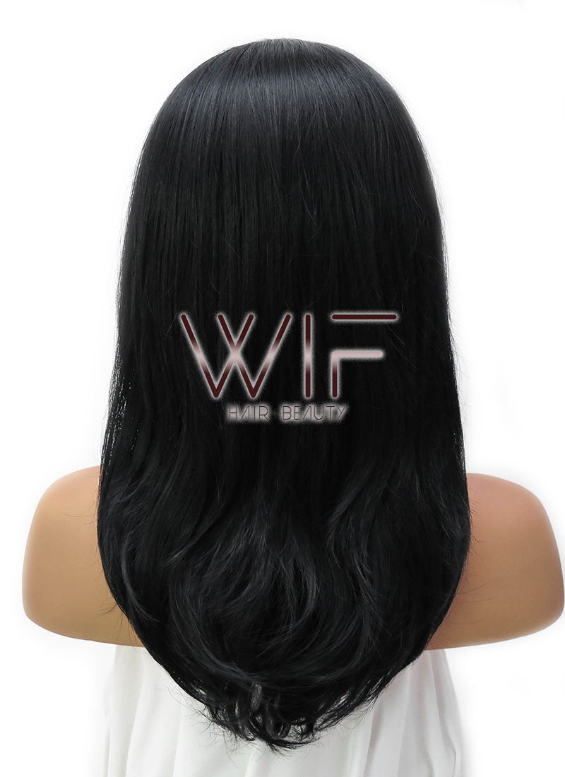 14" Medium Wavy Jet Black Lace Front Synthetic Hair Wig LFB262
