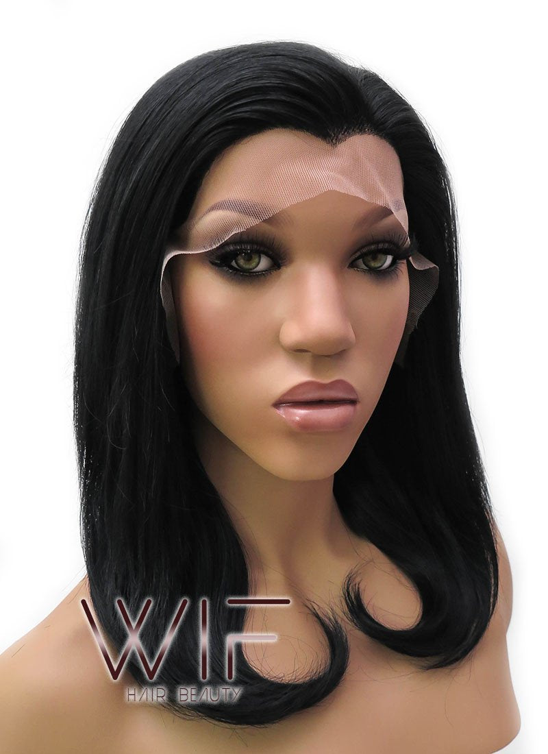 14" Medium Wavy Jet Black Lace Front Synthetic Hair Wig LFB262