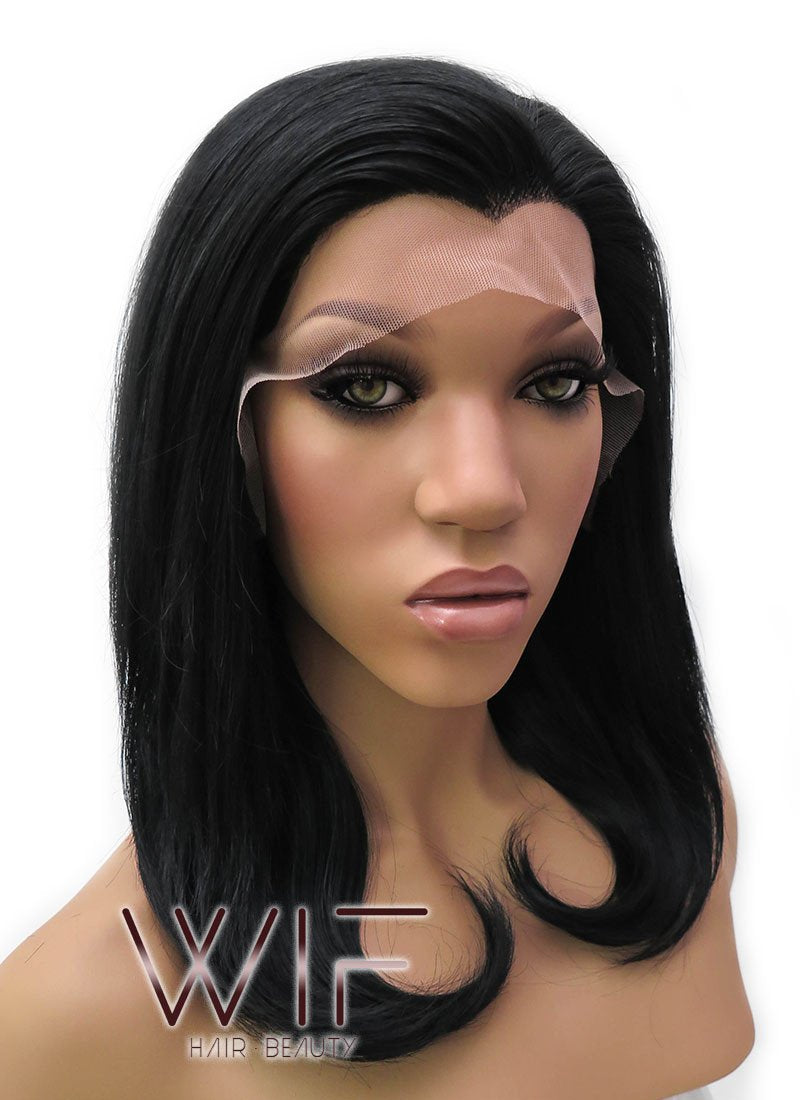 14" Medium Wavy Jet Black Lace Front Synthetic Hair Wig LFB262