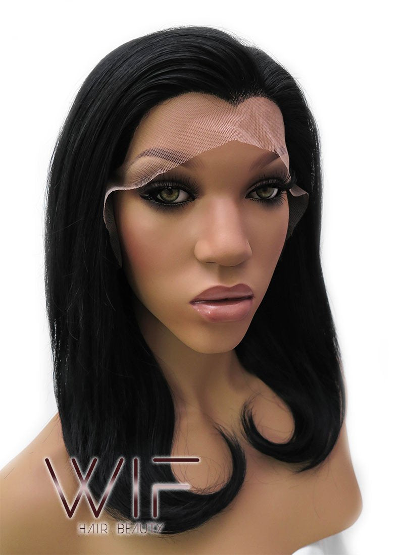14" Medium Wavy Jet Black Lace Front Synthetic Hair Wig LFB262