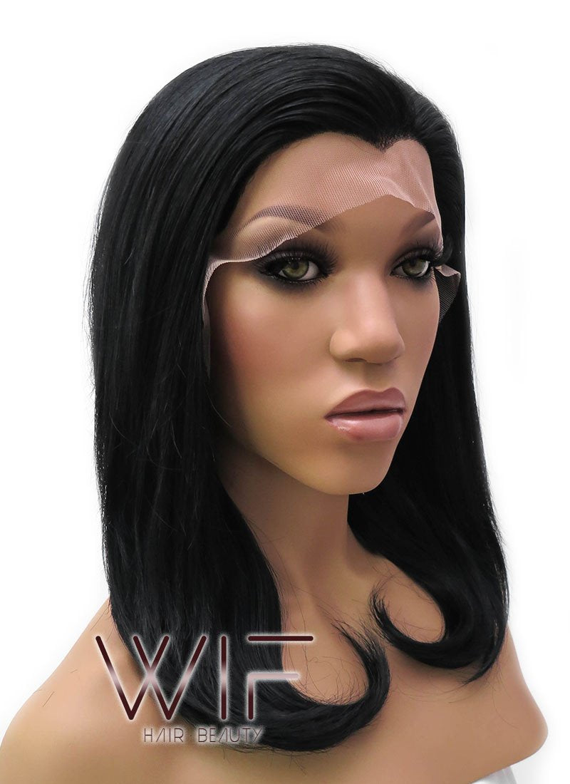 14" Medium Wavy Jet Black Lace Front Synthetic Hair Wig LFB262