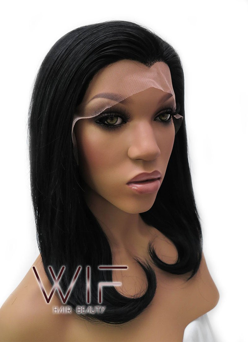 14" Medium Wavy Jet Black Lace Front Synthetic Hair Wig LFB262