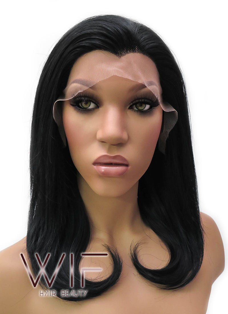 14" Medium Wavy Jet Black Lace Front Synthetic Hair Wig LFB262
