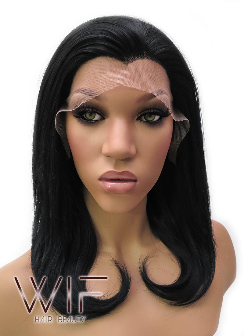 14" Medium Wavy Jet Black Lace Front Synthetic Hair Wig LFB262