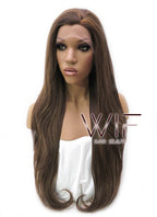 26" Long Curly Medium Brown with Golden Brown Lace Front Synthetic Hair Wig LFB321