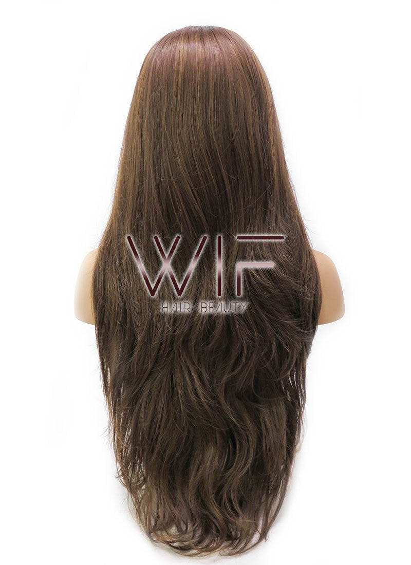 26" Long Curly Medium Brown with Golden Brown Lace Front Synthetic Hair Wig LFB321