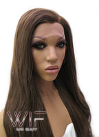 26" Long Curly Medium Brown with Golden Brown Lace Front Synthetic Hair Wig LFB321
