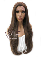26" Long Curly Medium Brown with Golden Brown Lace Front Synthetic Hair Wig LFB321