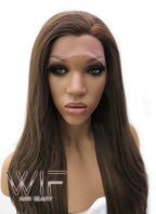 26" Long Curly Medium Brown with Golden Brown Lace Front Synthetic Hair Wig LFB321