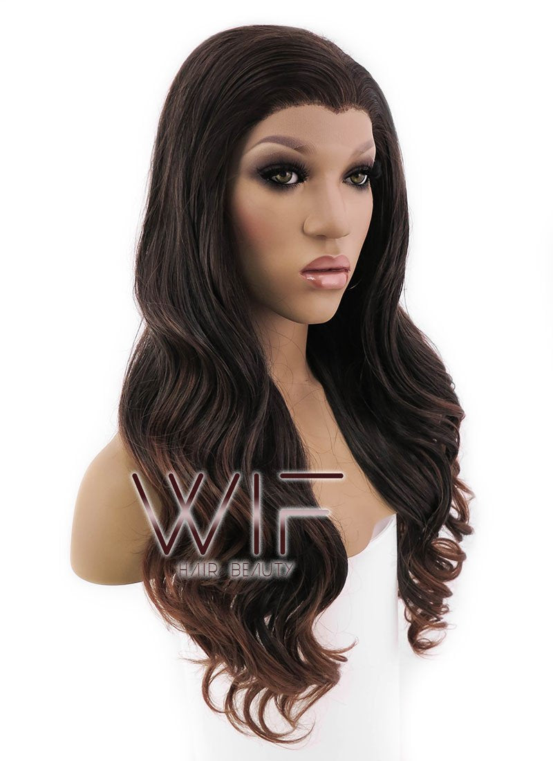 24" Long Curly 2 Tone Brown Lace Front Synthetic Hair Wig LFB361
