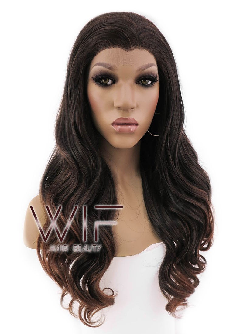 24" Long Curly 2 Tone Brown Lace Front Synthetic Hair Wig LFB361