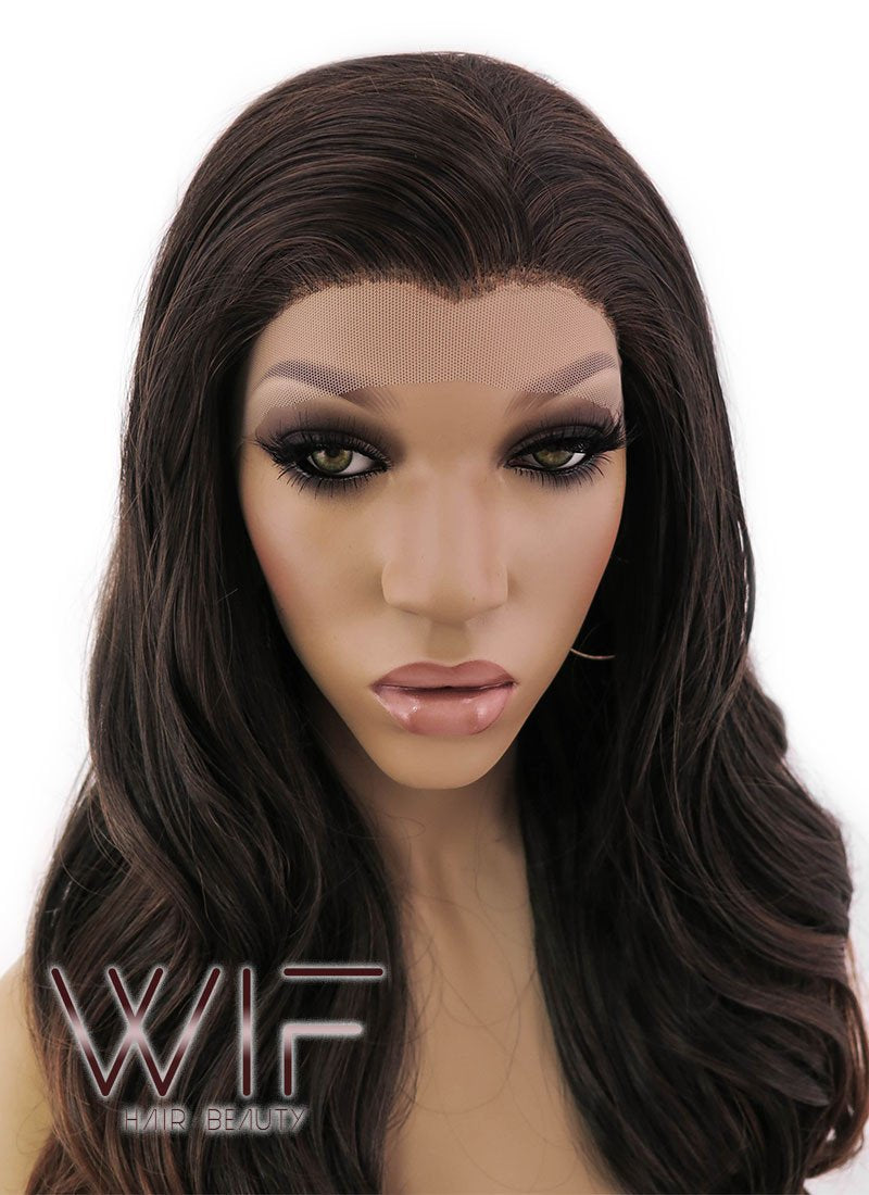 24" Long Curly 2 Tone Brown Lace Front Synthetic Hair Wig LFB361