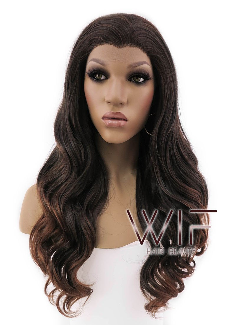24" Long Curly 2 Tone Brown Lace Front Synthetic Hair Wig LFB361