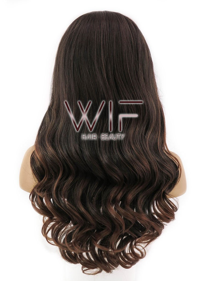 24" Long Curly 2 Tone Brown Lace Front Synthetic Hair Wig LFB361