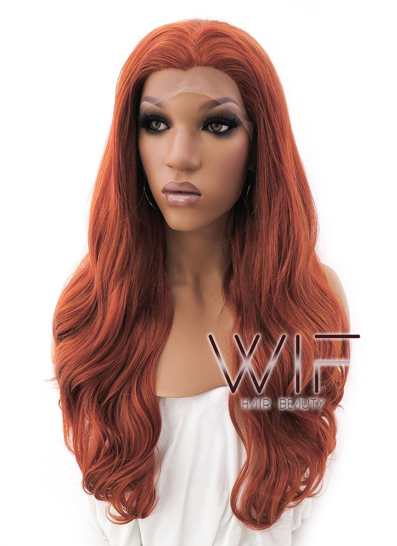 24" Long Curly Mixed Reddish Brown Lace Front Synthetic Hair Wig LFB362