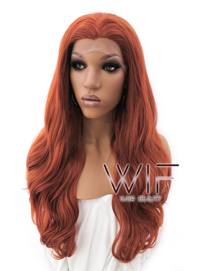 24" Long Curly Mixed Reddish Brown Lace Front Synthetic Hair Wig LFB362