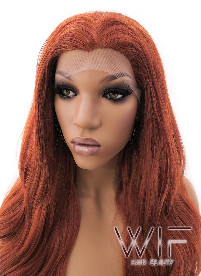 24" Long Curly Mixed Reddish Brown Lace Front Synthetic Hair Wig LFB362