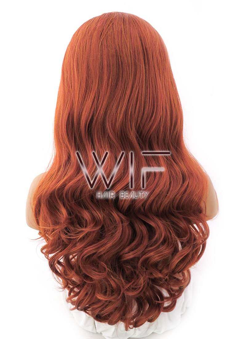 24" Long Curly Mixed Reddish Brown Lace Front Synthetic Hair Wig LFB362