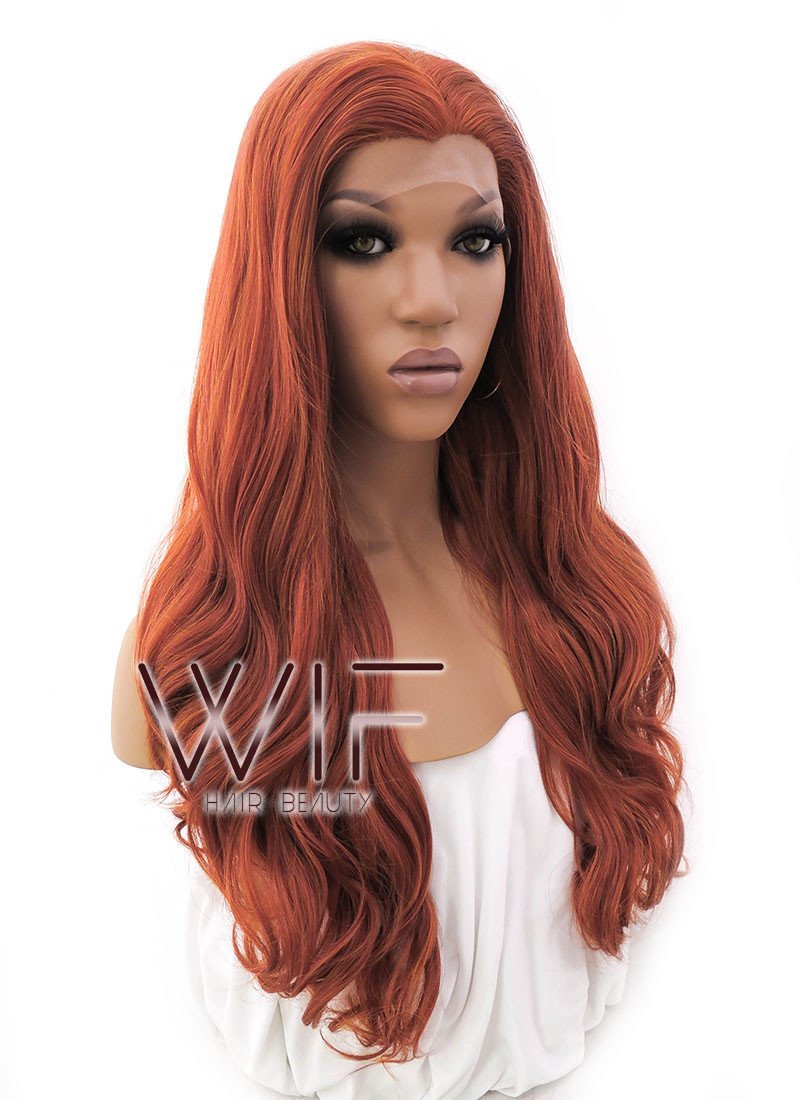 24" Long Curly Mixed Reddish Brown Lace Front Synthetic Hair Wig LFB362