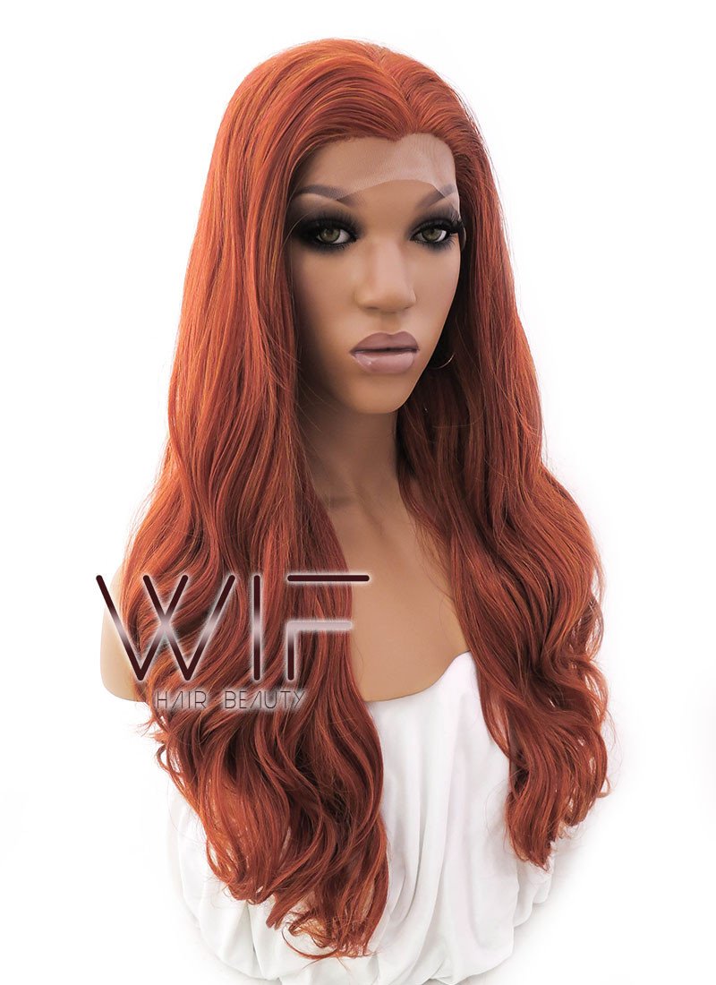 24" Long Curly Mixed Reddish Brown Lace Front Synthetic Hair Wig LFB362