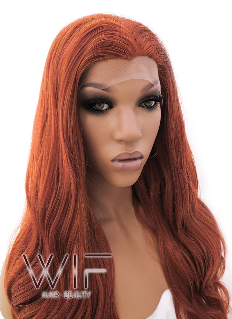 24" Long Curly Mixed Reddish Brown Lace Front Synthetic Hair Wig LFB362