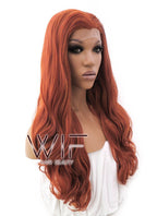 24" Long Curly Mixed Reddish Brown Lace Front Synthetic Hair Wig LFB362