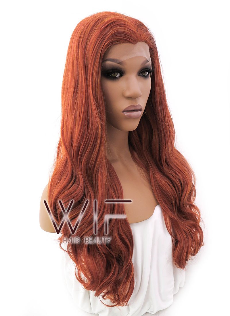 24" Long Curly Mixed Reddish Brown Lace Front Synthetic Hair Wig LFB362
