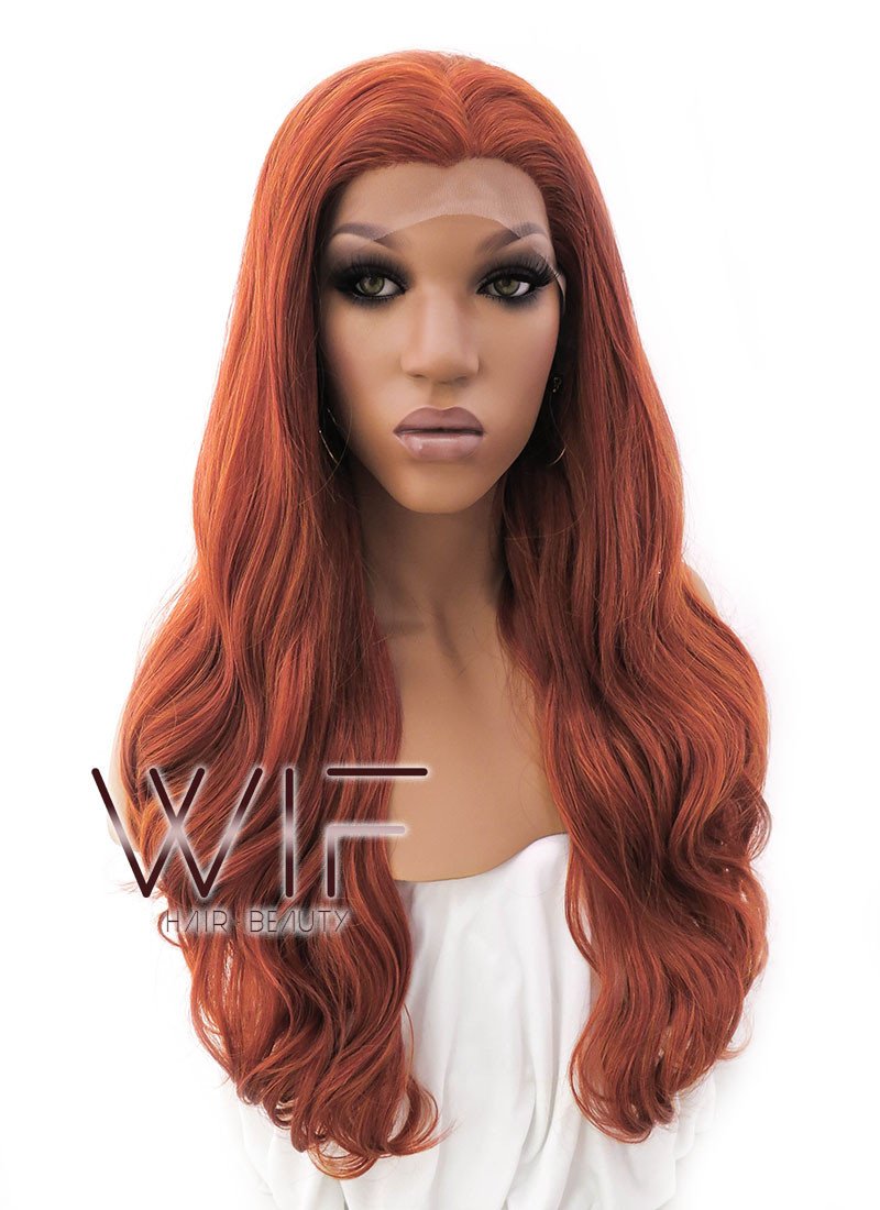 24" Long Curly Mixed Reddish Brown Lace Front Synthetic Hair Wig LFB362