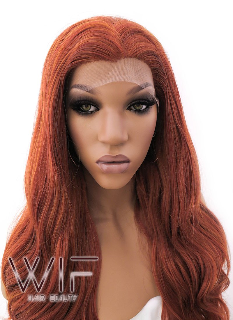 24" Long Curly Mixed Reddish Brown Lace Front Synthetic Hair Wig LFB362