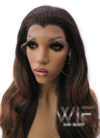 26" Long Curly 2 Tone Brown Lace Front Synthetic Fashion Wig LFB365