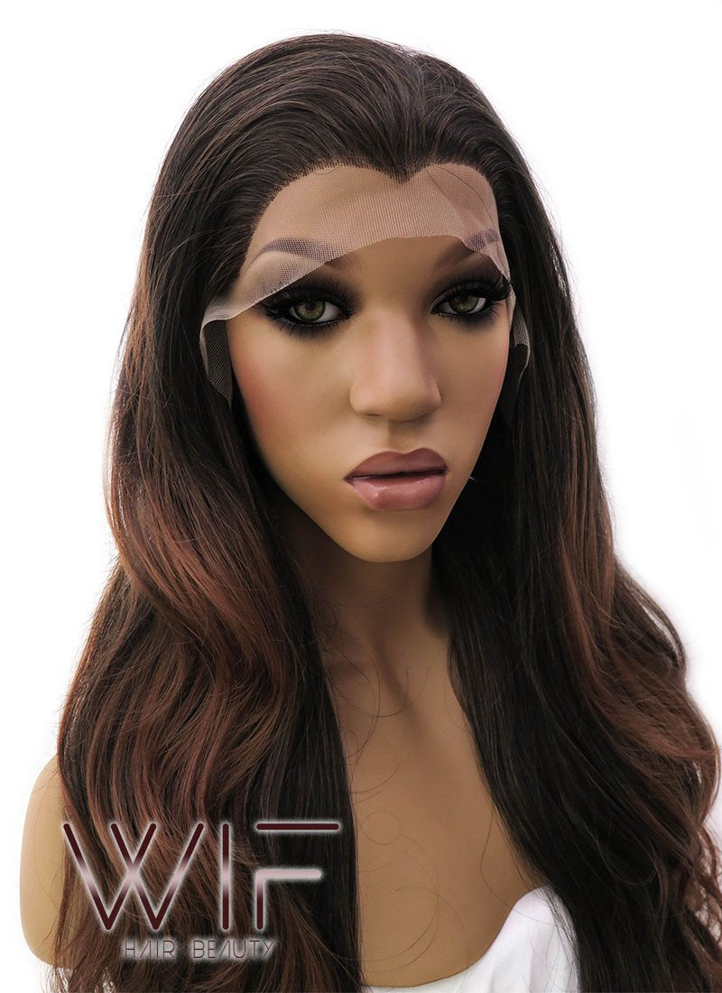 26" Long Curly 2 Tone Brown Lace Front Synthetic Fashion Wig LFB365