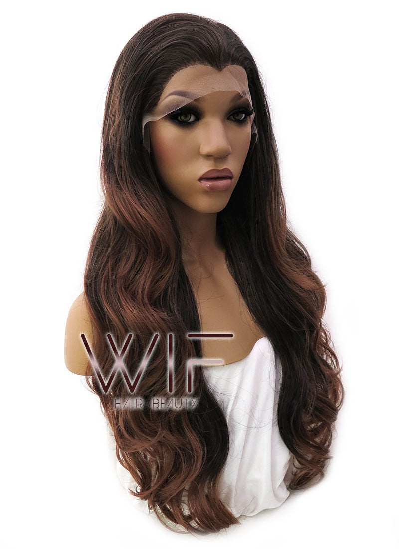 26" Long Curly 2 Tone Brown Lace Front Synthetic Fashion Wig LFB365