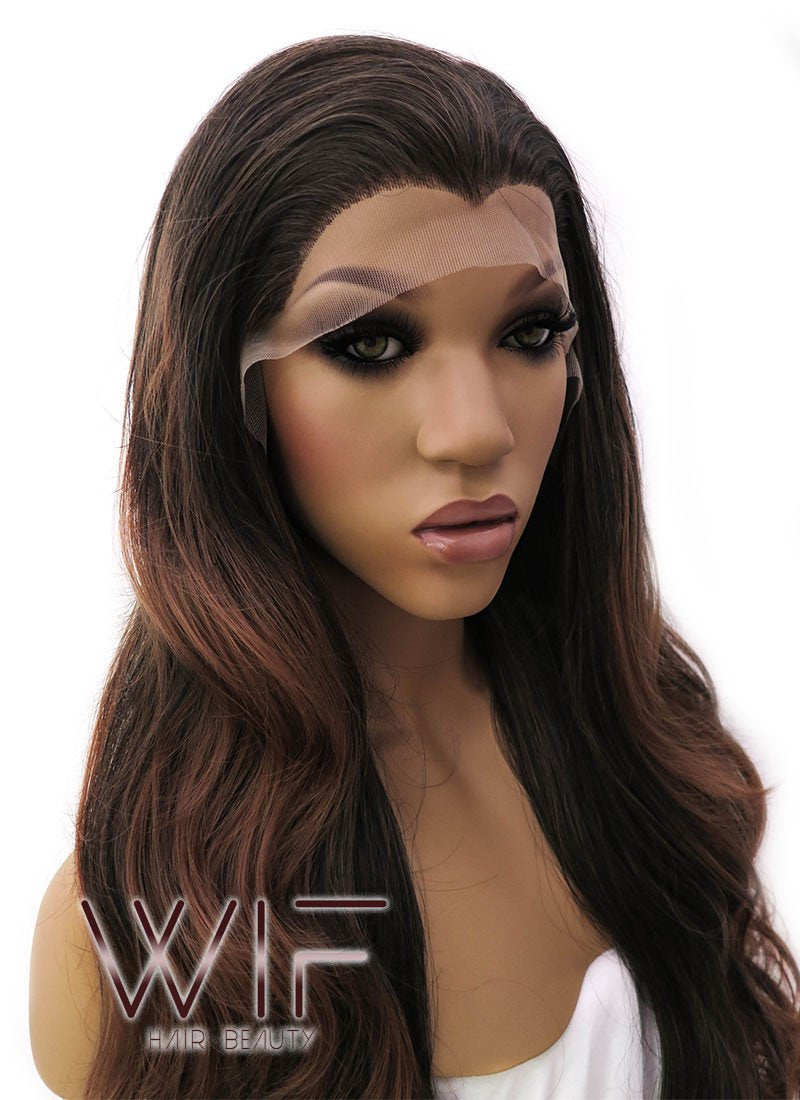 26" Long Curly 2 Tone Brown Lace Front Synthetic Fashion Wig LFB365