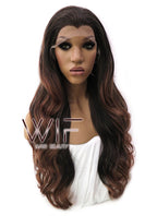 26" Long Curly 2 Tone Brown Lace Front Synthetic Fashion Wig LFB365