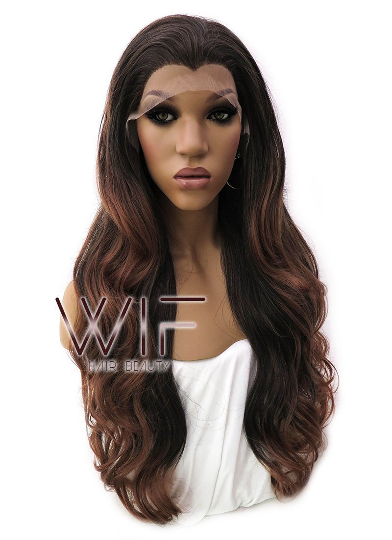 26" Long Curly 2 Tone Brown Lace Front Synthetic Fashion Wig LFB365